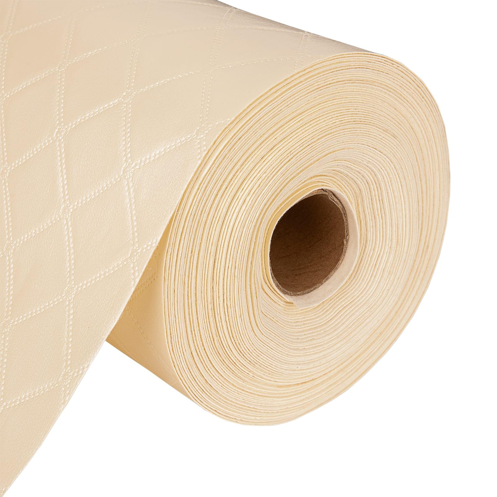 Vinyl Leatherette Fabric, Fire Retardant, Waterproof Upholstery Material, Faux Leather Sheets for Chairs, Bookbinding, 55 Inch Wide, Diamond Cream Fabric, 5 Metre