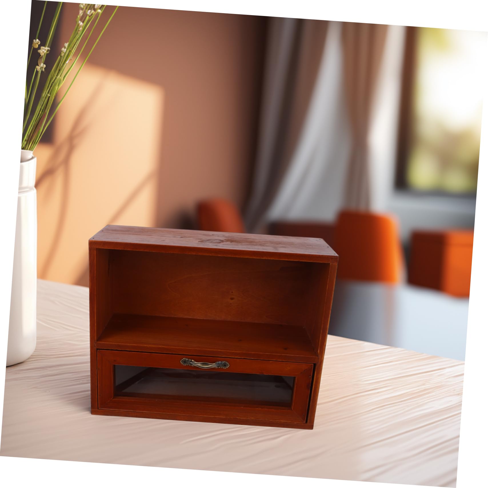 OSALADI Vintage Holz Aufbewahrungsbox mit Schublade Retro Kosmetik Organizer für Küchen und Badezimmerablage Multifunktionaler Kleiner Holzschrank