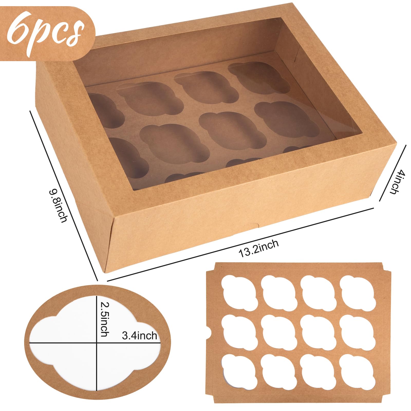YVPSI Cupcake-Boxen – 12er-Set Mit Sichtfenster & Einsätzen Aus Kraftpapier – Perfekt Zum Verschenken