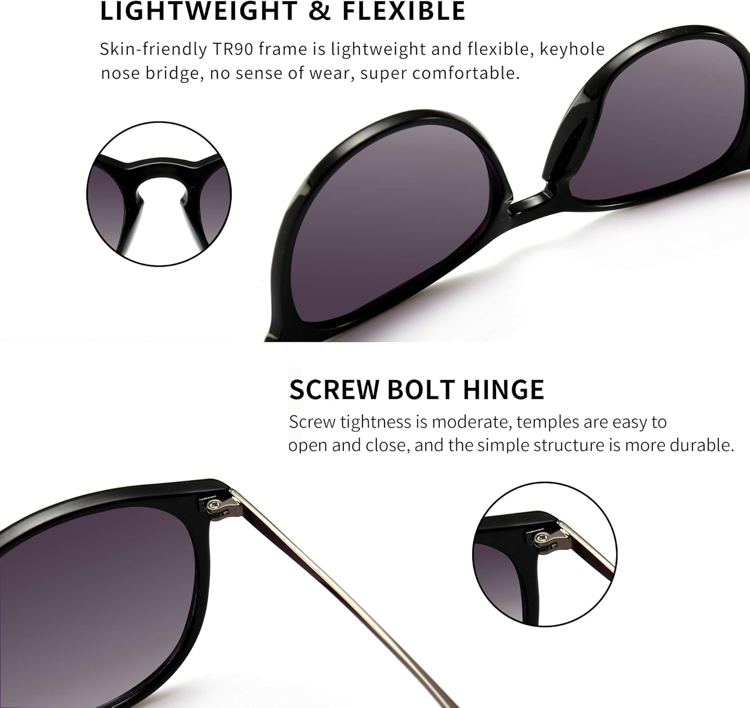 SUNGAIT Vintage Round Sunglasses for Women Men Classic Retro Designer Style Black Frame(glossy Finish)/Gray Gradient Lens