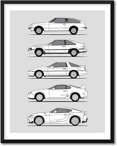 Handmade Poster compatible with Toyota Supra Generations Print (Wall Art Handmade the Supra Mk I, Mk II, Mk III, Mk IV, Mk V) (8x10" Print