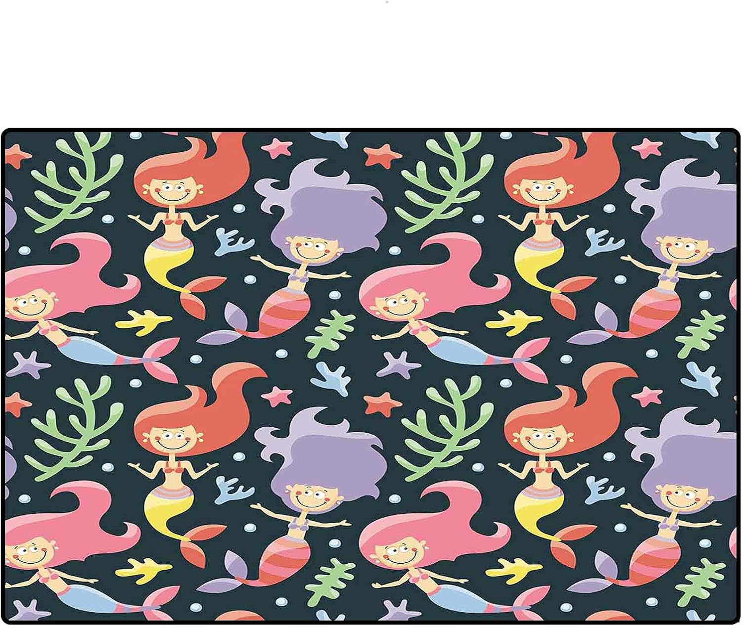 Bedroom Rugs 2x3 Ft, Marine Seamless Pattern with Mermaids