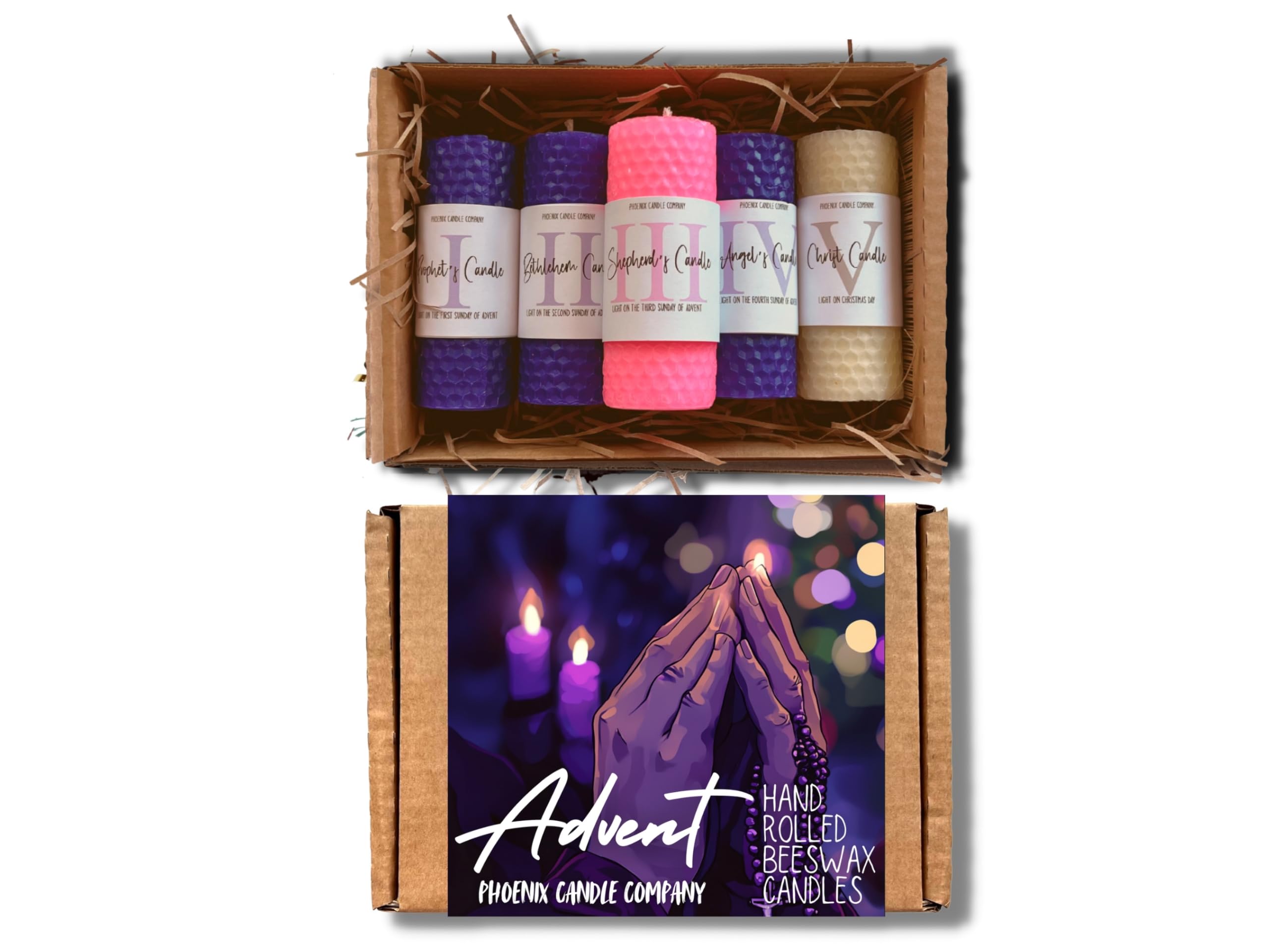 Advent Wreath Candles Set of 5 | Beeswax | Advent Prayers | Instructions | Hand-Rolled | Advent Gift | First Advent | Pillar Candles
