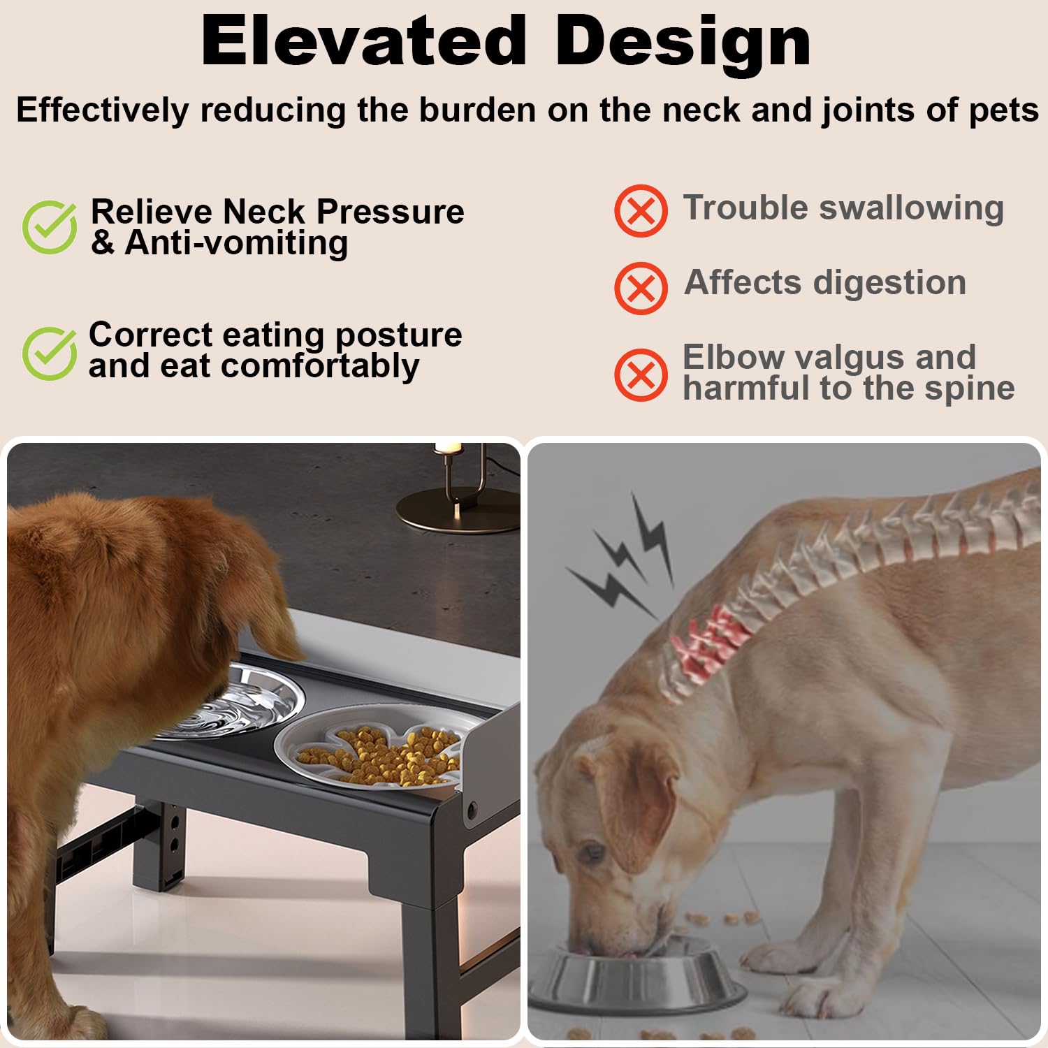 Petchat Elevated Dog Bowls, 6 Heights Adjustable Raised Dog Bowl 3.1?-11.8?, with Slow Feeder Bowl and Stainless Steel Bowl, Mess Proof Dog Bowl Stand for Large, Medium and Small Dogs