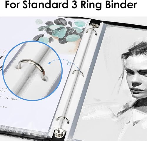 Miniatura 5 de KTRIO - Protectores de hojas transparentes de 85 x 11 pulgadas para carpetas de 3 anillos protectores de plástico con abertura en la parte superior