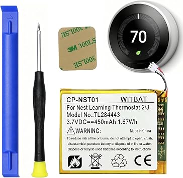 Upgraded Replacement Battery for TL284443450mAh Battery Compatible with Nest Learning Thermostat 2nd & 3rd Gen,T3007ES, T3008US, T4000ES, A0013 with Repair Tools