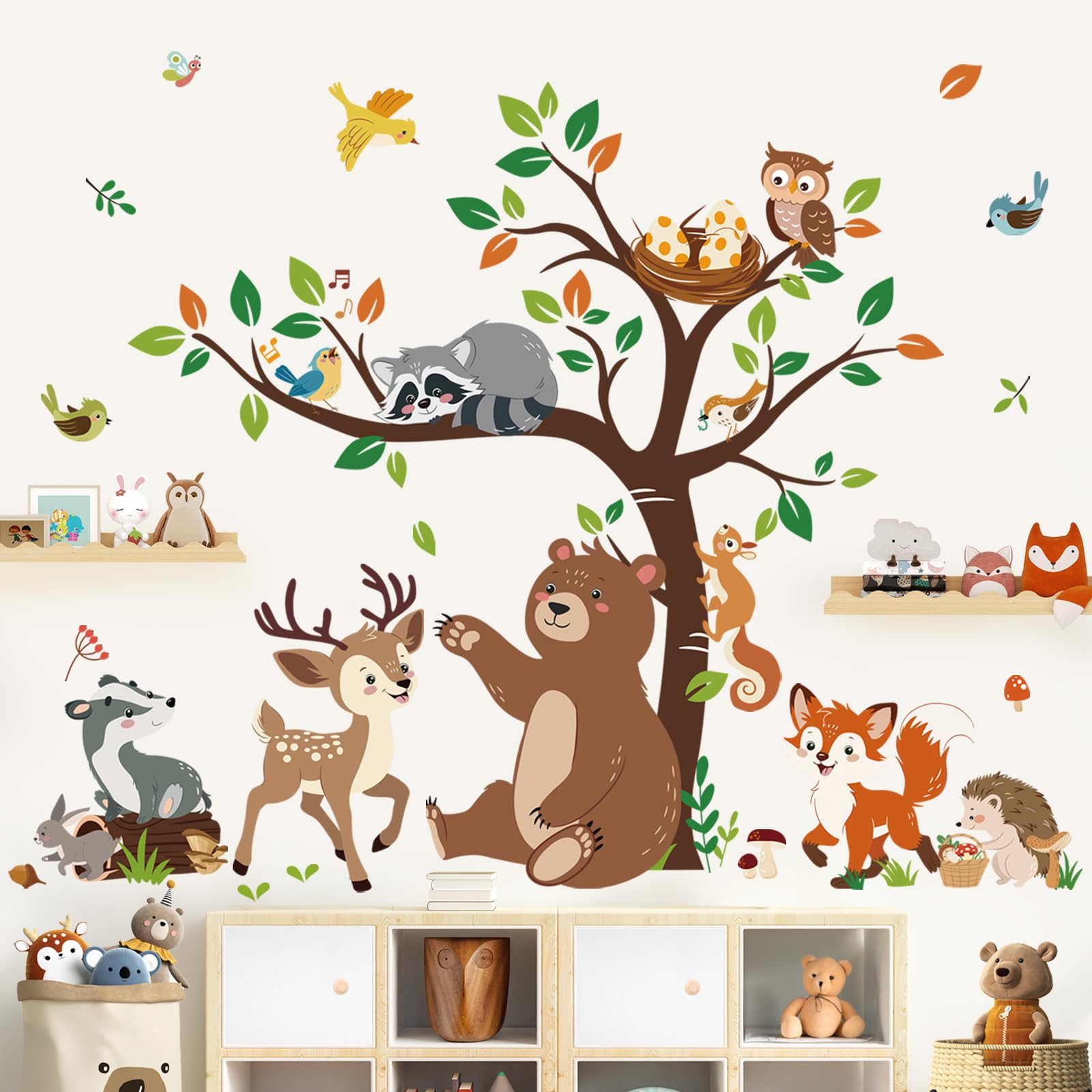 decalmile Woodland Animal Forest Tree Wall Stickers Bear Deer Fox Wall Decals Baby Nursery Kids Bedroom Living Room Wall Decor - Image 3