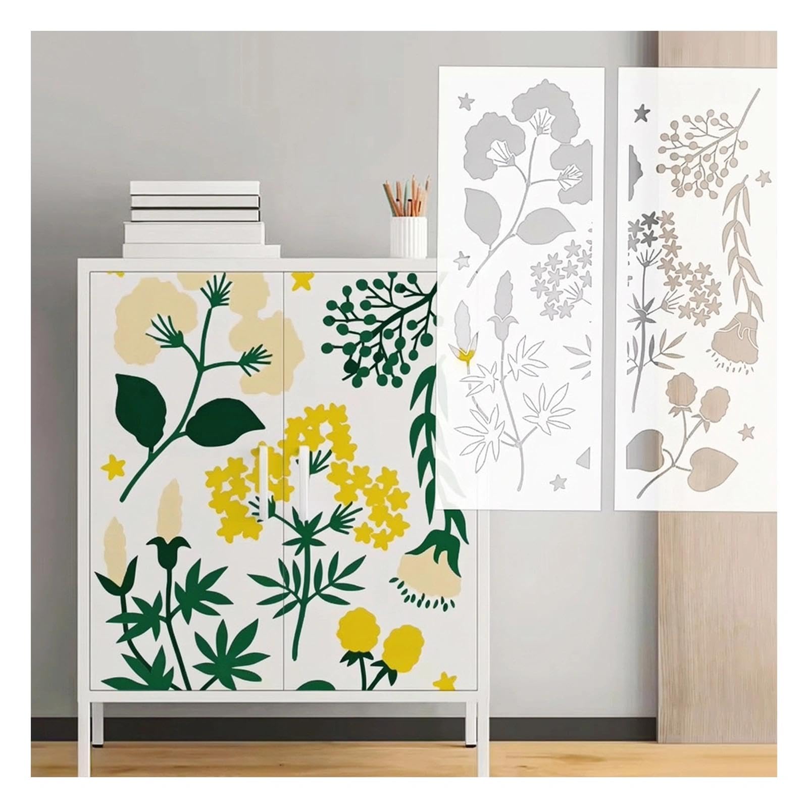 Große Blattblumen-Wandschablone zum Malen, wiederverwendbare Kunststoffschablone, 90 x 125 cm, DIY-Heimdekoration an Wänden, Möbeln, Leinwand, Holz, Heimwanddekoration, Stoff, DIY Kunst Handwerk