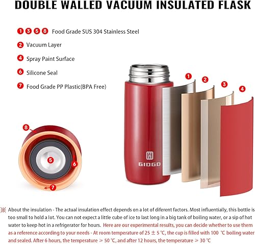 Miniatura 3 de Botella térmica pequeña con aislamiento al vacío de 6.8 fl oz6.8 onzas, botella de agua térmica de acero inoxidable, termo para bebidas calientes y