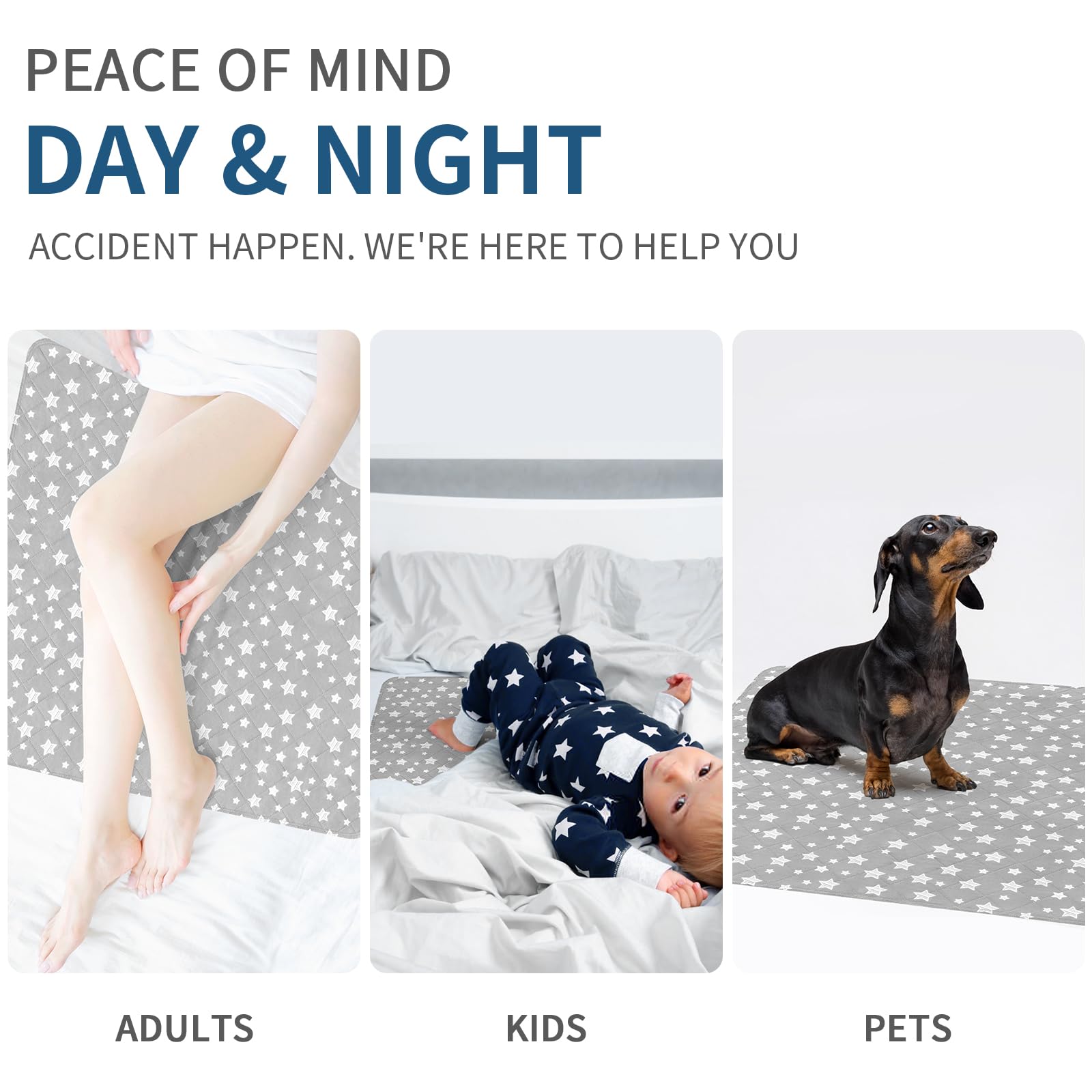 Almohadillas de cama impermeables lavables, absorbentes antideslizantes para incontinencia, almohadillas lavables para orina para perros, protector de colchón impermeable para personas mayores, niños,
