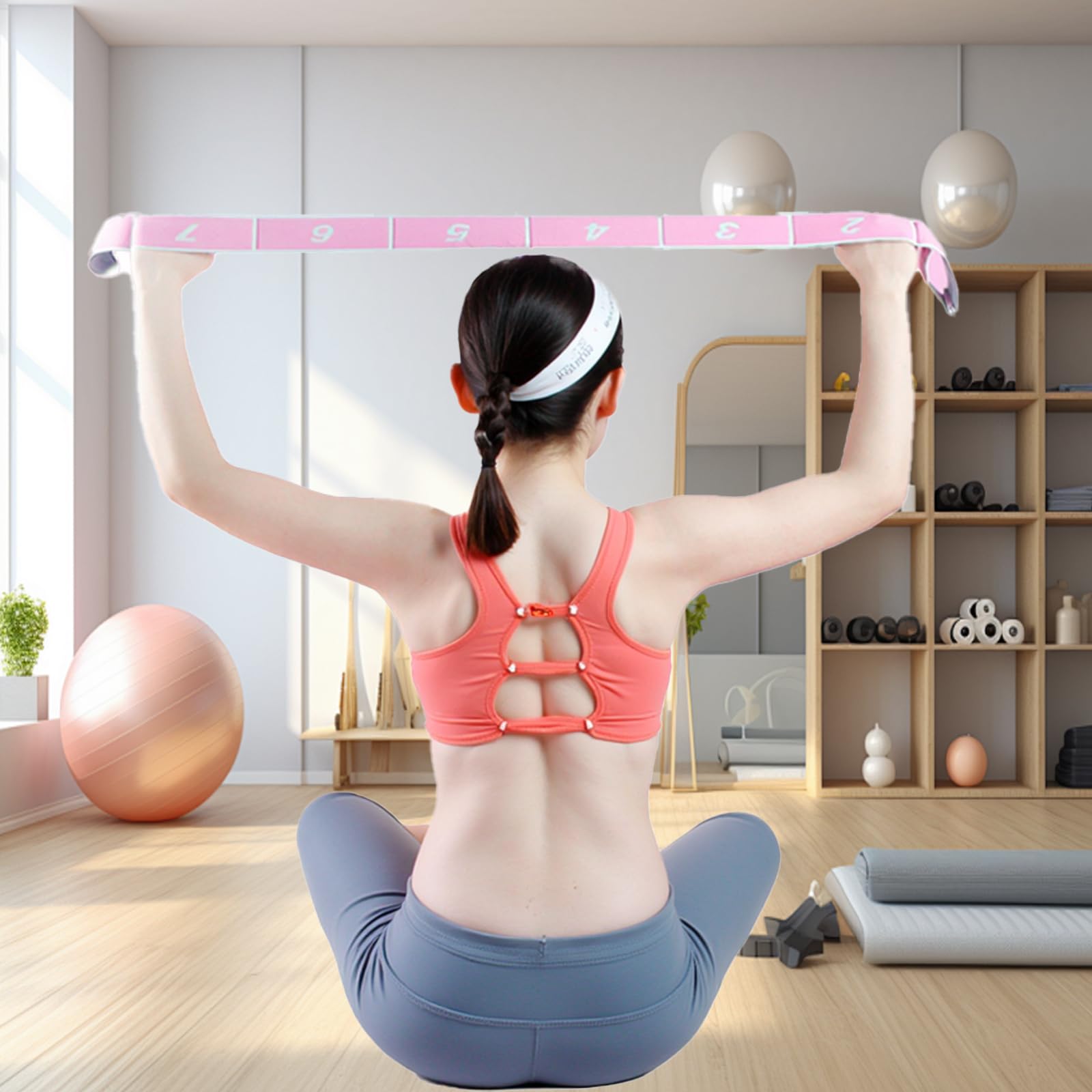 2pièces Bande Élastique Yoga,Yoga Stretch Bandes avec 8 Anneaux,Sangle d'exercice élastique,Sangle de Pilates,pour Le Yogas,la Gymnastique,Le Pilates,Le Fitness