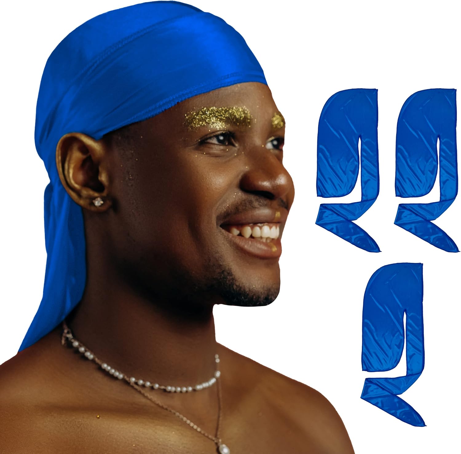 DuragPro 4 Pack Silk Durag for Men, Enhenced Duribility and Compression, Silky Satin Do Rag (Blue)