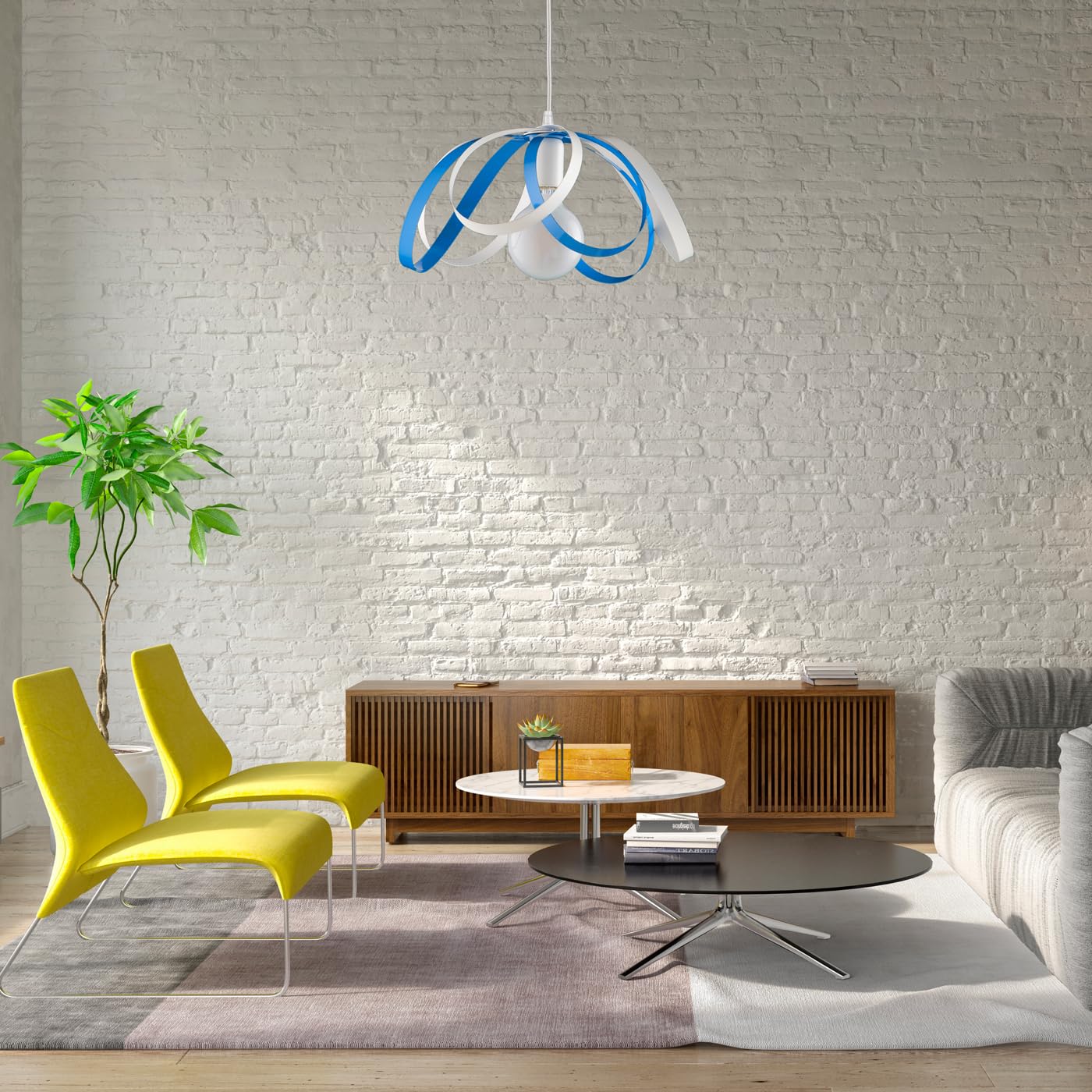 LEOLUX Fiocco Lampadario Cameretta, Soggiorno, Camera Da Letto, Moderno, Con Altezza Regolabile E Facile Da Montare Al Soffitto. Lampadario A sospensione bianco E Azzurro.