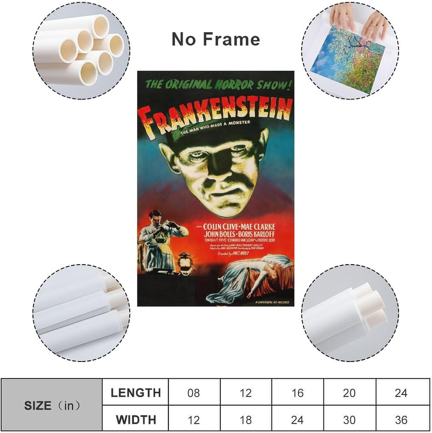Wall Posters Frankenstein Horror Movie Poster Prints Poster Decorative Painting Canvas Wall Art Living Room Posters Bedroom Painting 24x36inch(60x90cm)