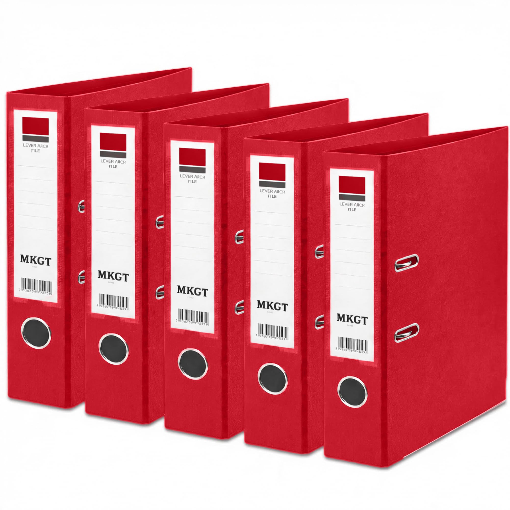 5X A4 Lever Arch Files | Red Premium Strong Business File Folders with Metal Binder Bar Ring for Documents, Office & Home (Pack of 5 Red)