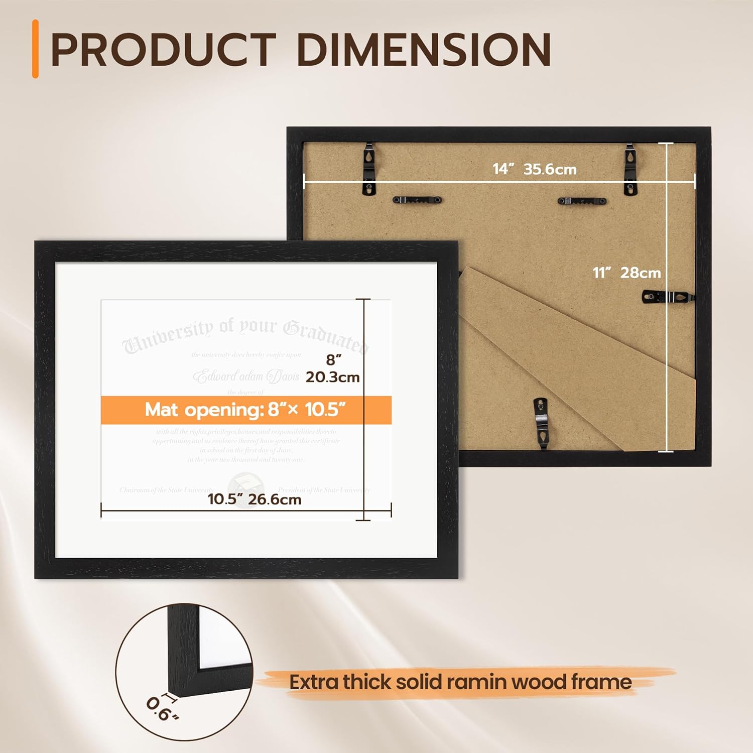 Fun Memories 11x14 Diploma Frame, Solid Ramin Wood Certificate Picture Frame with High Definition Glass, Document Frame for Wall and Tabletop, White Mat
