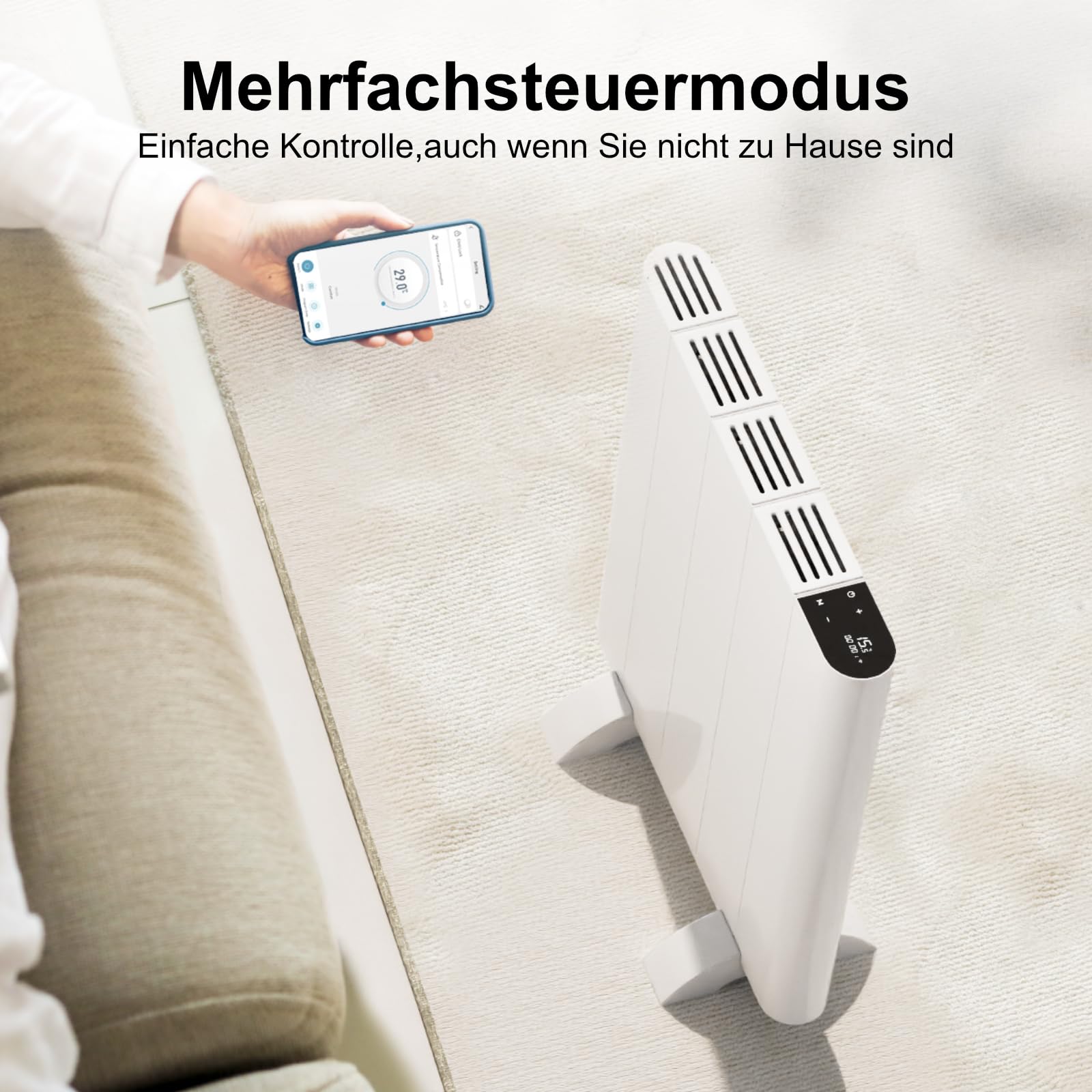 EMKE Ogrzewanie elektryczne 700 W, energooszczędne, montaż ścienny i stojący, mobilny grzejnik elektryczny, ogrzewanie na podczerwień z wyświetlaczem LCD i programatorem czasowym