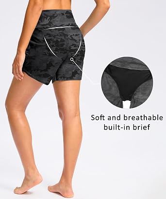 Viodia Women's 5 High Waisted Swim Board Shorts Quick Dry Beach Shorts with Pockets UPF 50+ Swimsuit Bottoms with Liner