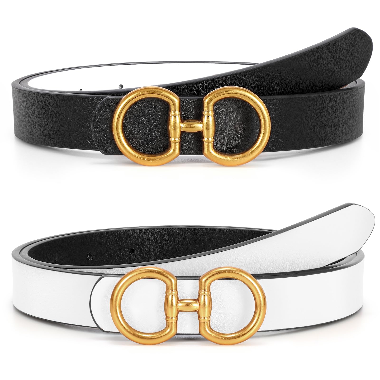 TRIWORKS Women Reversible Leather Belt for Jeans Pants Fashion Ladies Belt with Gold Buckle