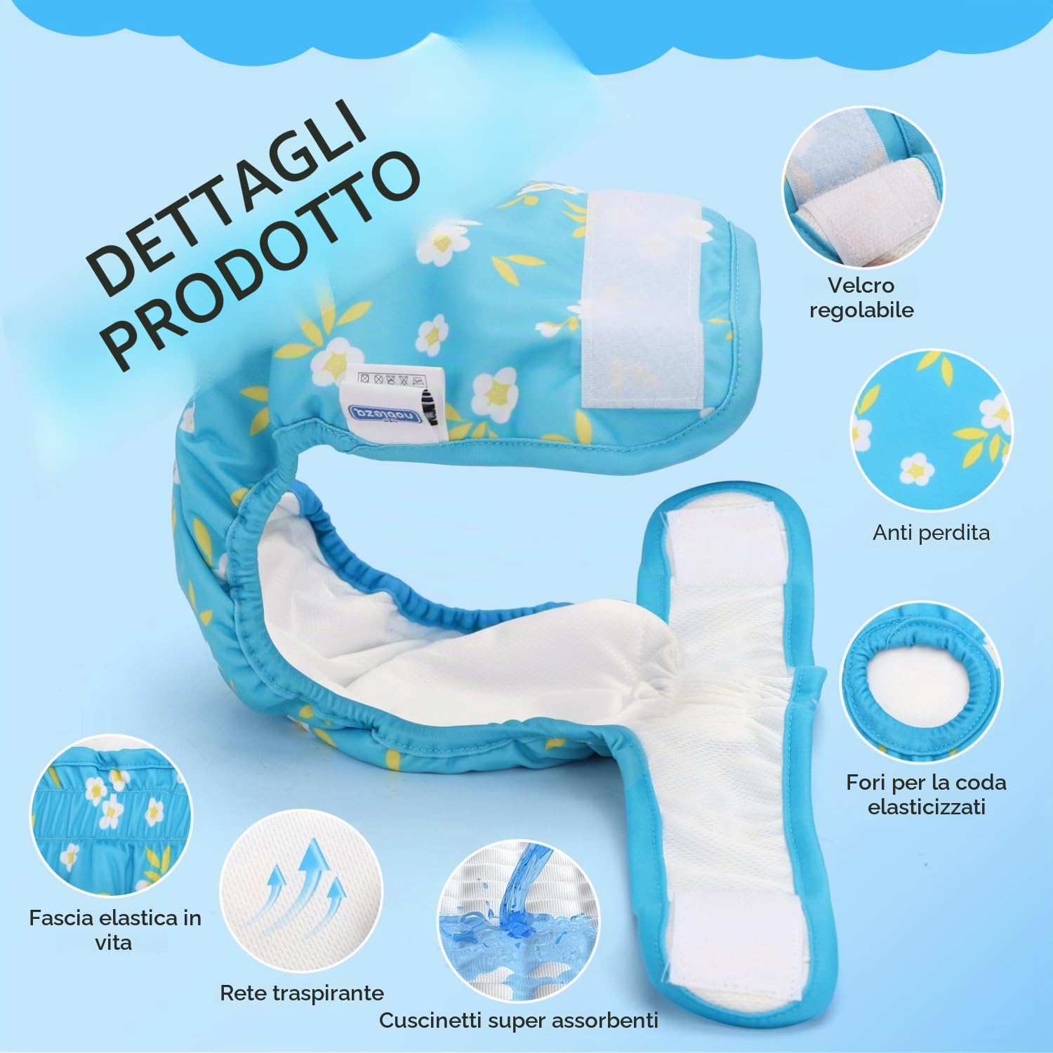 Nobleza 3 Pezzi Pannolini Cane Femmina, Mutande Lavabile per Cani in Calore, Pannoloni per Cani Femmina Ciclo, Assorbenti, Riutilizzabili, M, Vita 40-50cm