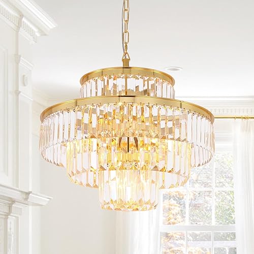 GMlixin Lámpara de araña moderna de cristal, lámpara de techo colgante de 4 niveles, accesorio de iluminación para comedor, sala de estar,