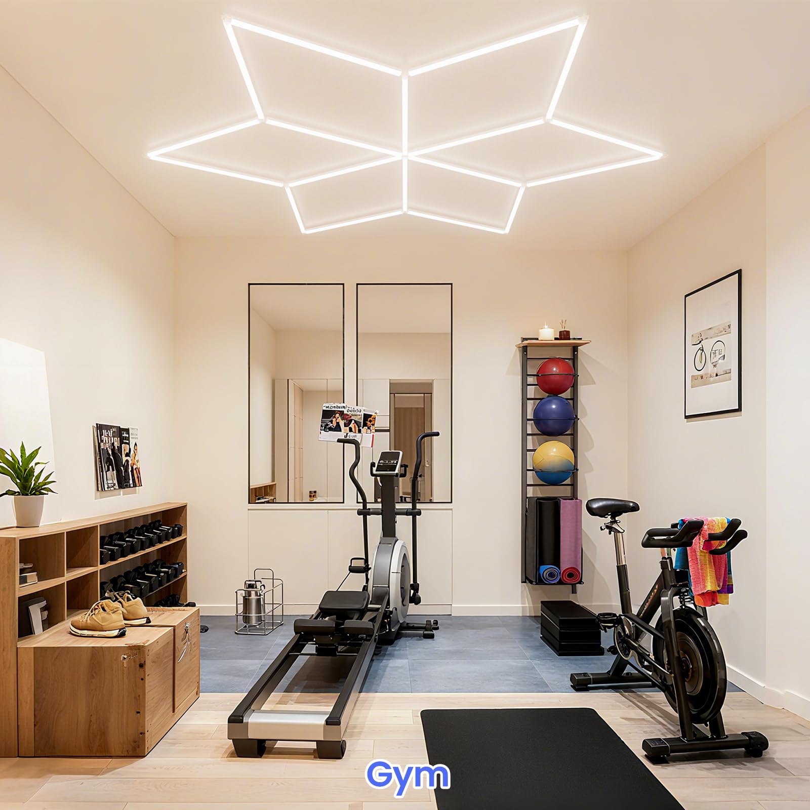 ALLYES Lot de 18 Spots LED Hexagonaux Pour Garage, 6500K, 117W, Blanc Flocon de Neige, à Poser au Plafond, Pour Garage, Entrepôt, Atelier, Salle de Sport, Salle de Réunion, Supermarché