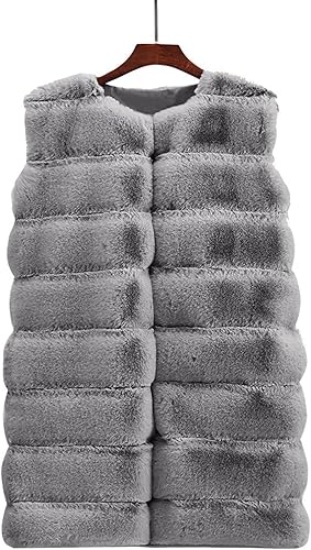 Miniatura 6 de Yihaojia Women'S Faux Fur Vest Coat Sleeveless Long Jacket Winter Thick Warm Flurry Waistcoat Fuzzy Coat Outerwear