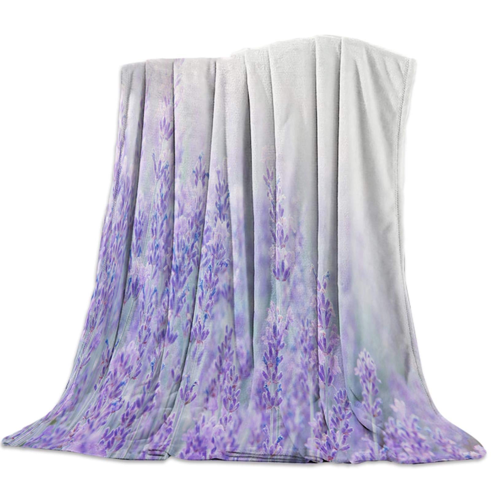 Cllym Fantasy Flower Lavender Plant Purple Throw Blanket Warm Microfiber Blanket Cartoon Blankets For Beds Home Decor
