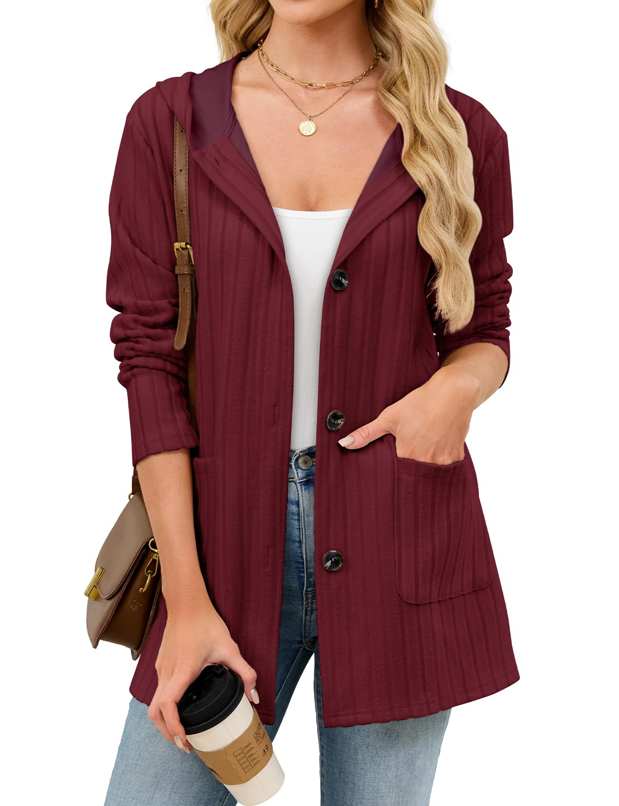 Viracy Cardigan Sweaters for Women Hoodies Long Sleeve Button Down Open Front Business Casual Outfits with Pockets