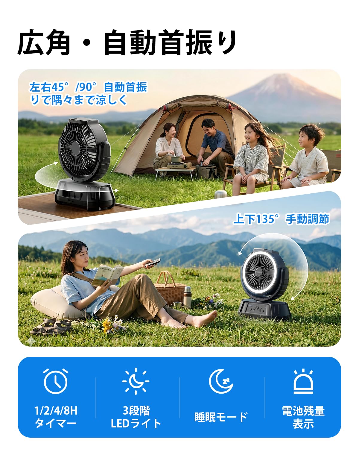 【20000mAh大容量 最大62時間使用 20W急速】キャンプ 扇風機 卓上 Amazon | Yokizu (ヨキズ) キャンプ 扇風機 卓上 【20000mAh大容量