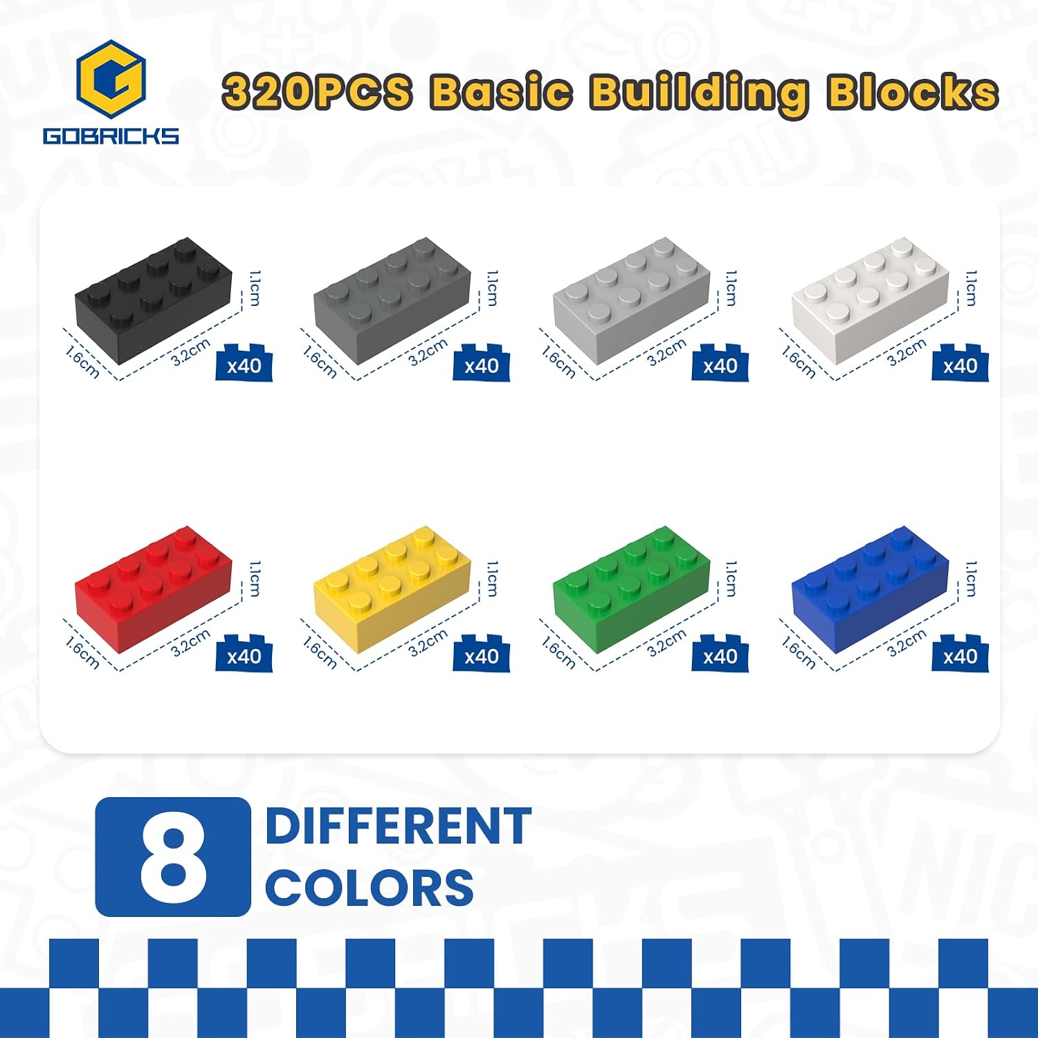 320pcs 2x4 Classic Bulk Bricks Compatible with Lego Baseplate, Creative Play Set Blocks Toy Accessories - 8 Color Construction Blocks Parts, Creative Building Toy Set,Compatible with Major Brands image 2