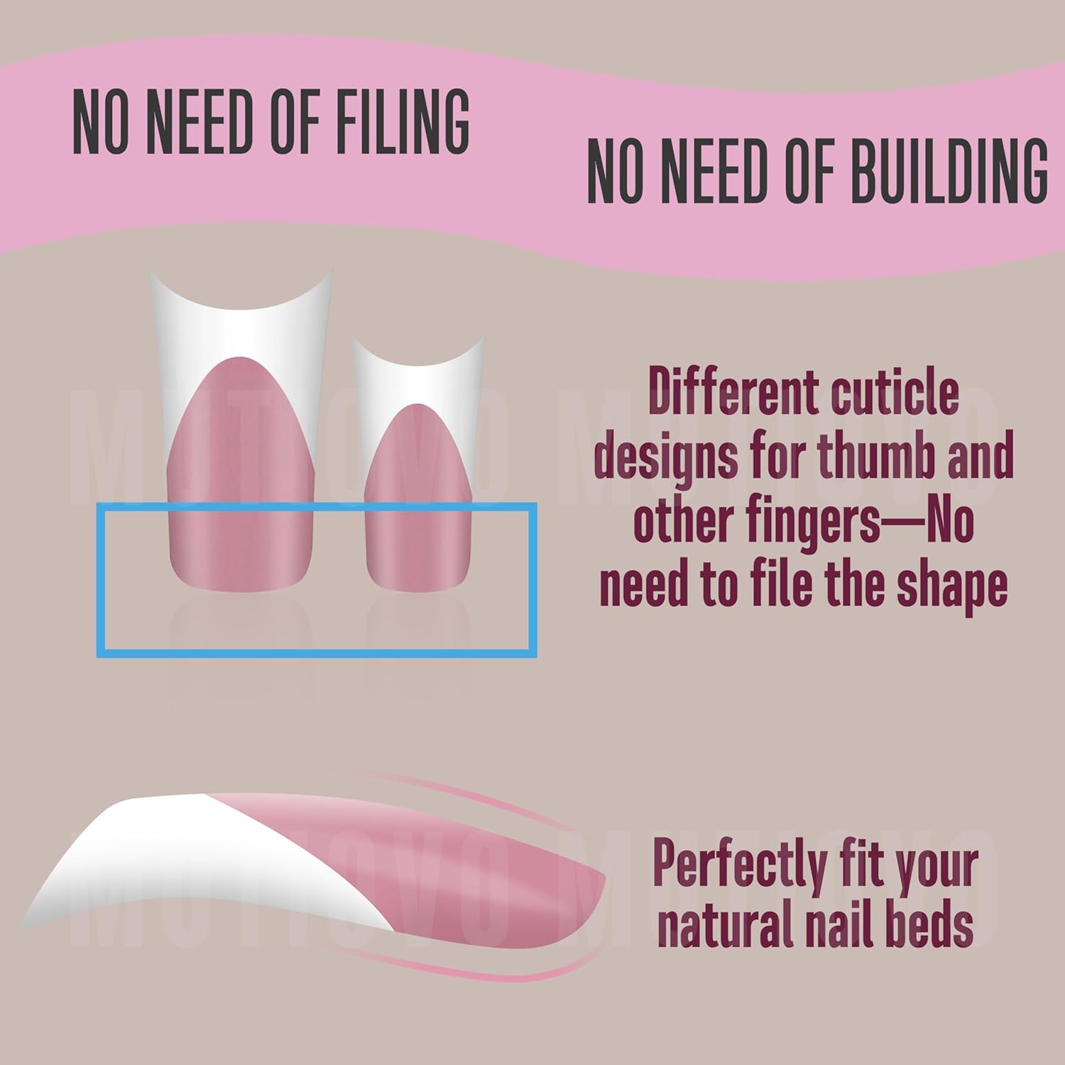 White French Tip Duck Feet Nail Tips Full Cover for Press on Acrylic with Moon Curve, BERRY PINK Extra Thick Medim Long, Flare Wide Soft Gel Fake False Nail Extension x 15 Sizes 150 pcs