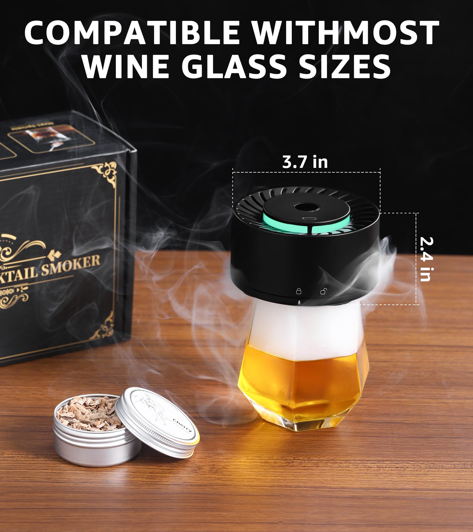 Kit affumicatore elettrico per whisky, con luce LED e 6 trucioli di legno, senza bisogno di butano, kit per affumicatore per cocktail, kit per affumicatore di bevande vecchio stile, regalo di
