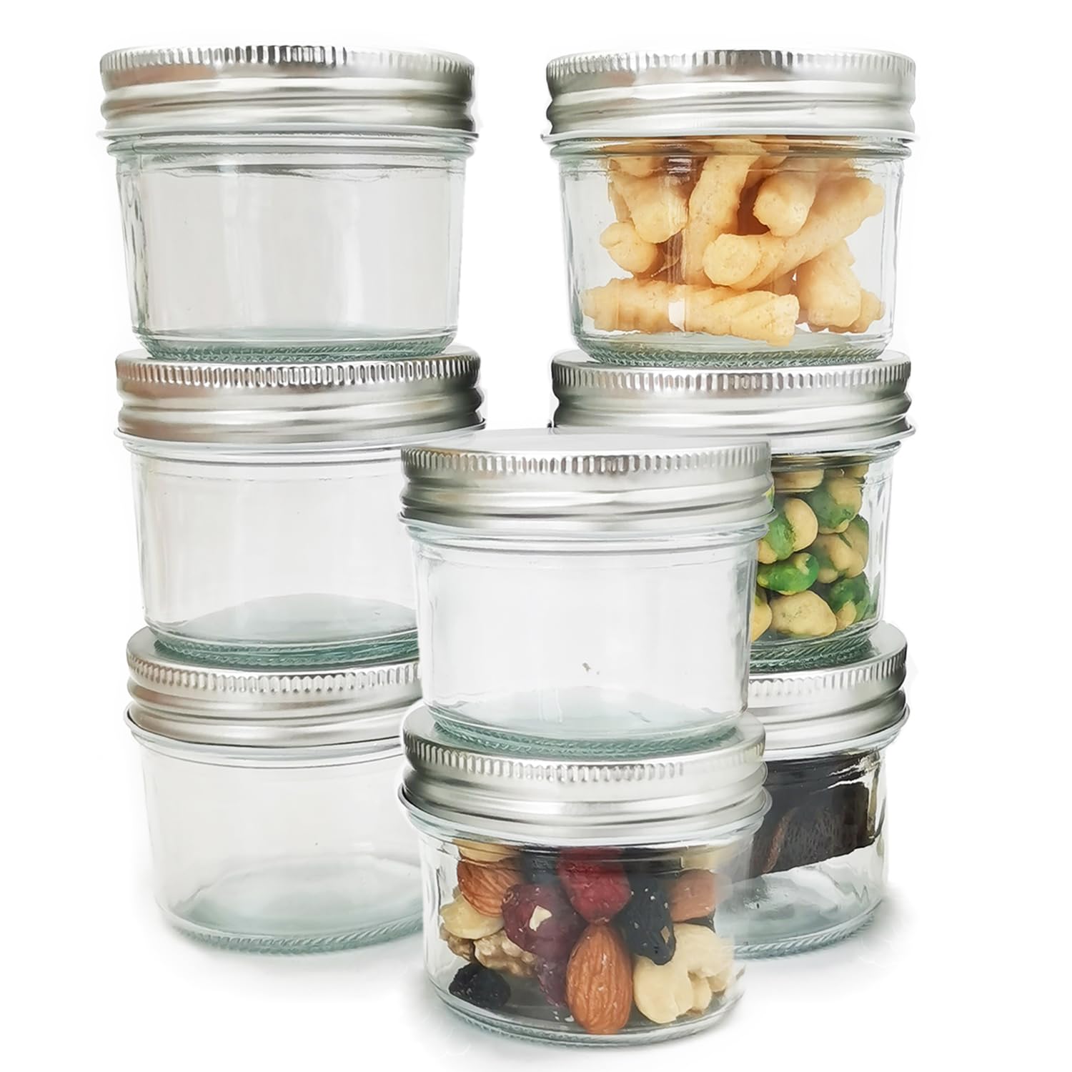 Delove16-Pack 4oz Glass Food Storage Containers - Food Storage Jars With Lids - Wide Mouth Mini Canning Jars,Perfect for Salad Dressing,Jam,Snacks, Dips, and Meal Prep - Airtight, Leakproof