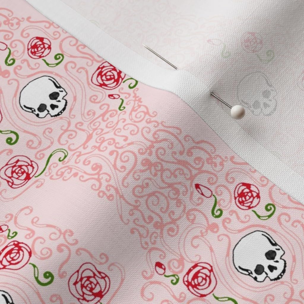 Spoonflower Fabric - Wild Roses Pink Small Skull Skulls Rose Flower Flowers Art Printed on Petal Signature Cotton Fabric by The Yard - Sewing Quilting Apparel Crafts Decor