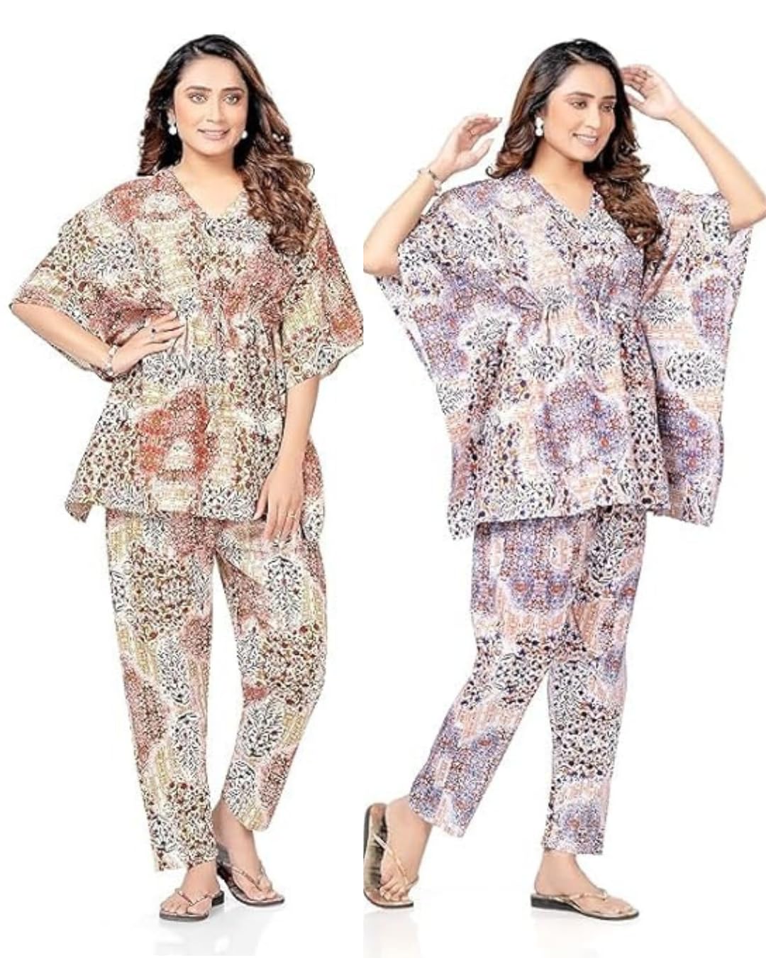 bresdk Women’s Cotton Printed Kaftan Top & Pyjama Nightwear Set | Pack of 2 | Free Size Lounge Wear with One Side Pocket-picture-10