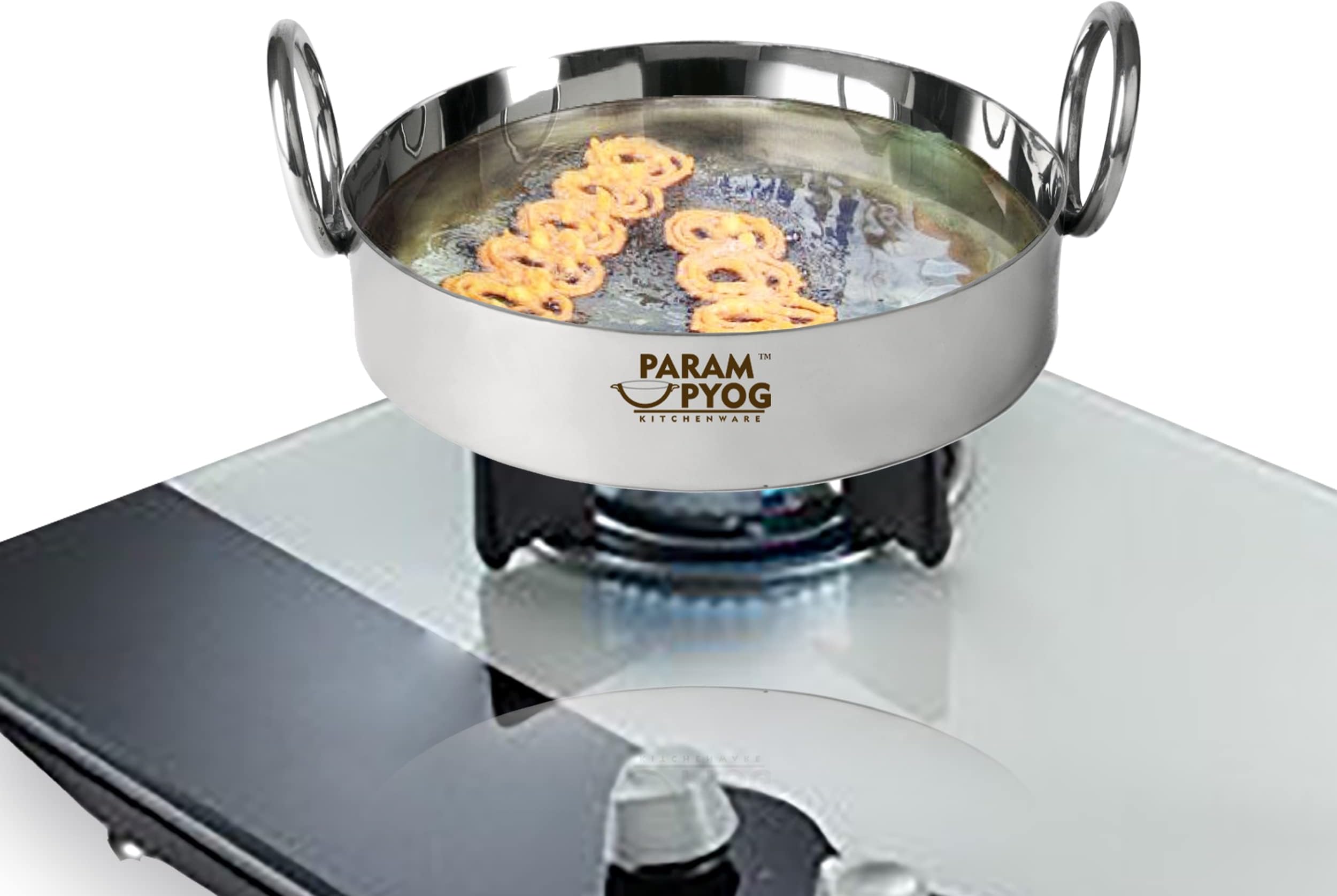 PARAM UPYOG3mm Thick and Heavy Gauge Stainless Steel Jalebi Kadai / Kadhai (10 Inch)