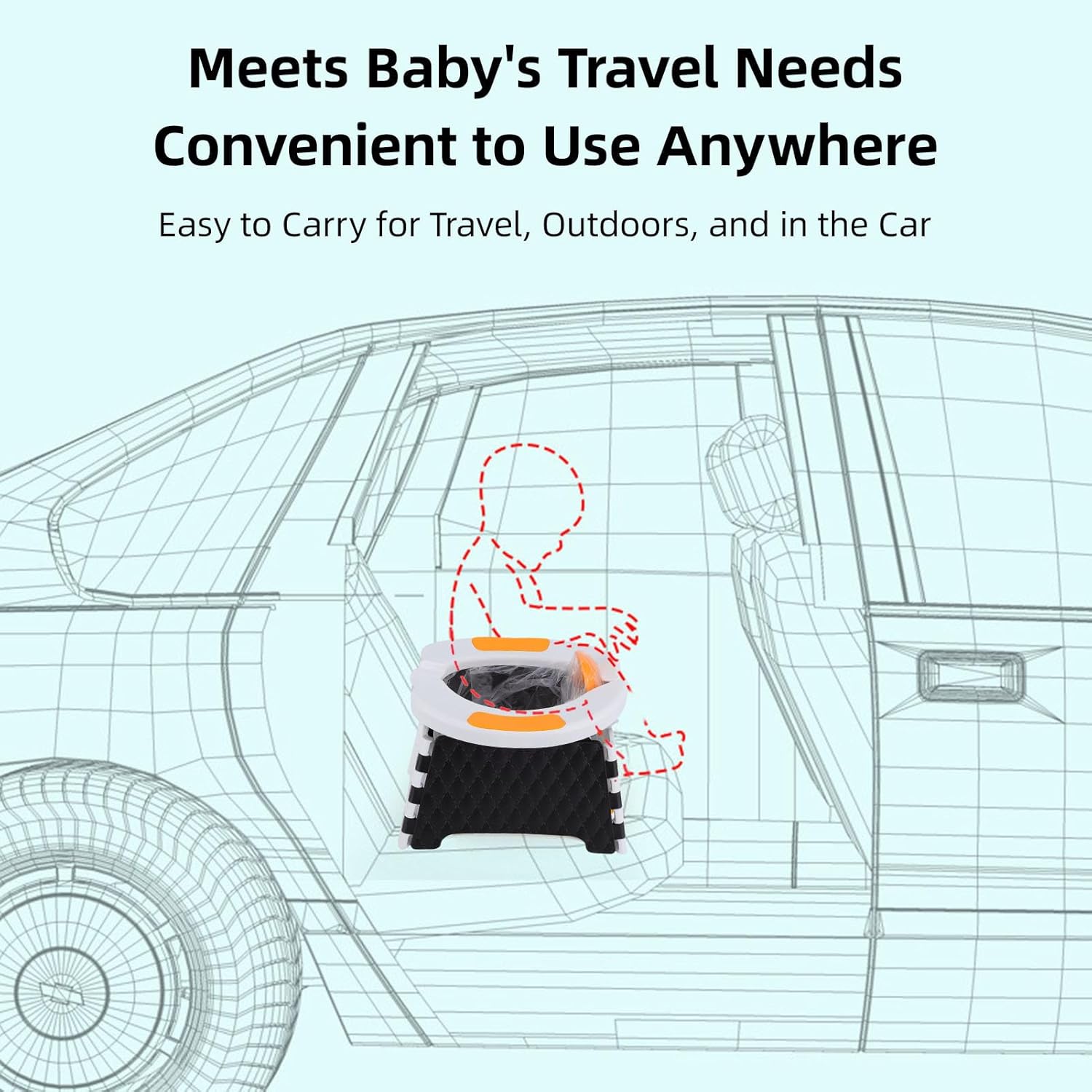 Potty Training Toilet, Portable Foldable Car Friendly Potty Chair, Toddler with Anti Splashing Cover and Liners for Boys and Girls Ages 1.5 to 6 Years
