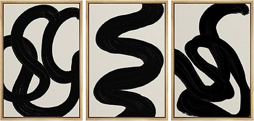 Miniatura 63 de SIGNLEADER Lienzo enmarcado para pared, juego de arte de collage de polígonos retro marrón tostado, ilustraciones con formas abstractas, arte