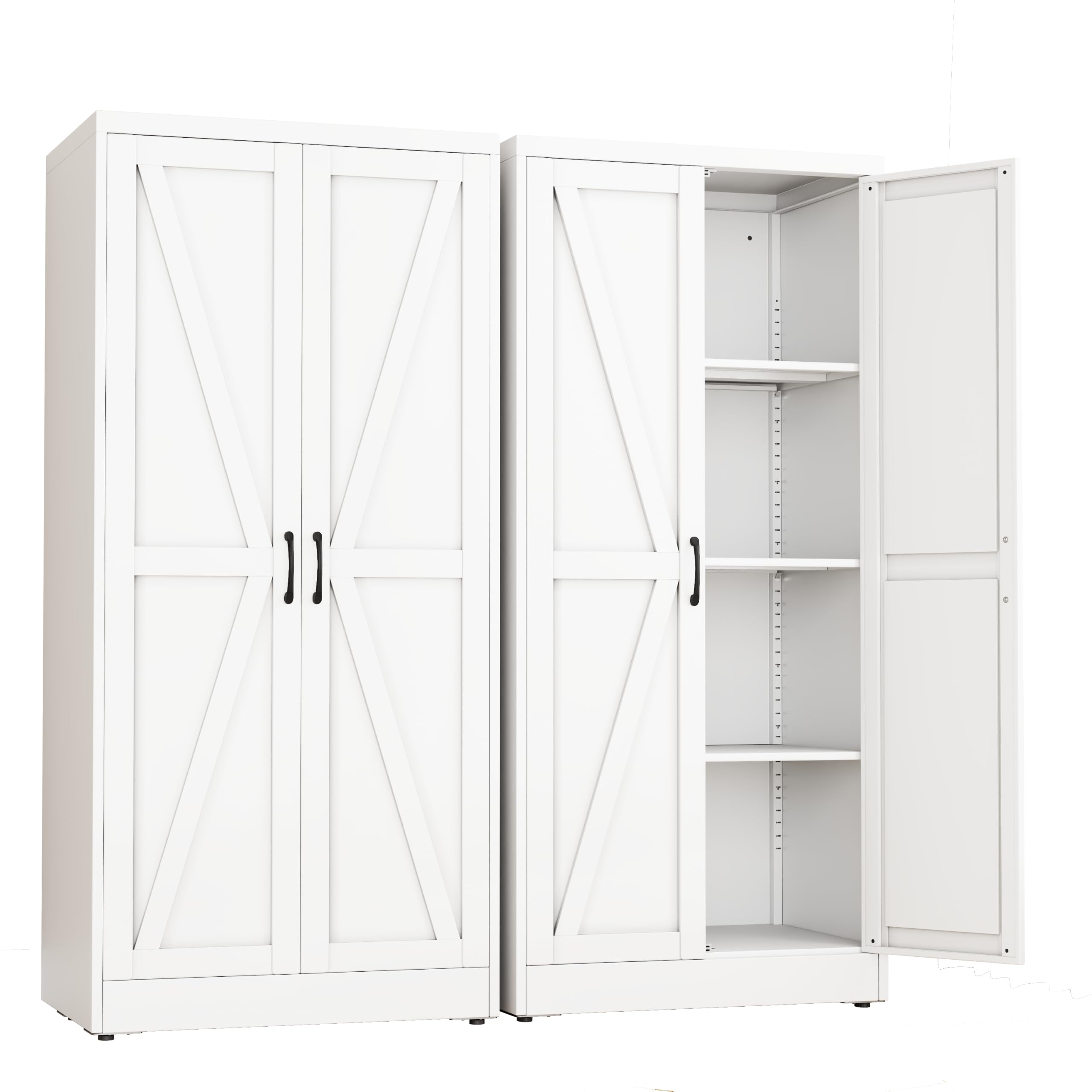 White Metal Storage Cabinet, 63" Kitchen Pantry Cabinets for Office