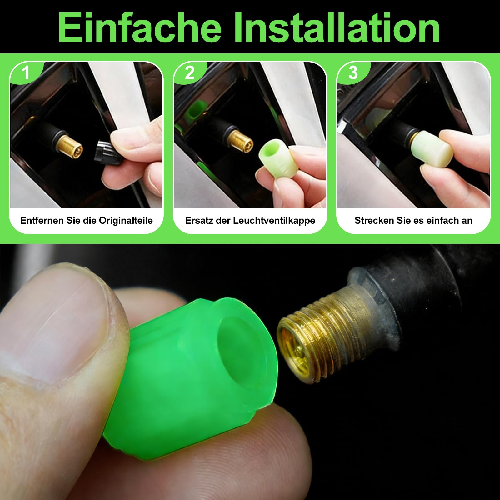 Oiieco 12 Stück Auto Leuchtende Ventilkappen Auto, Universelle Fluoreszierende Reifenventilkappen, Ventilschaftabdeckung Leuchtend für Auto SUV Fahrrad Motorrad (Grün) - 4