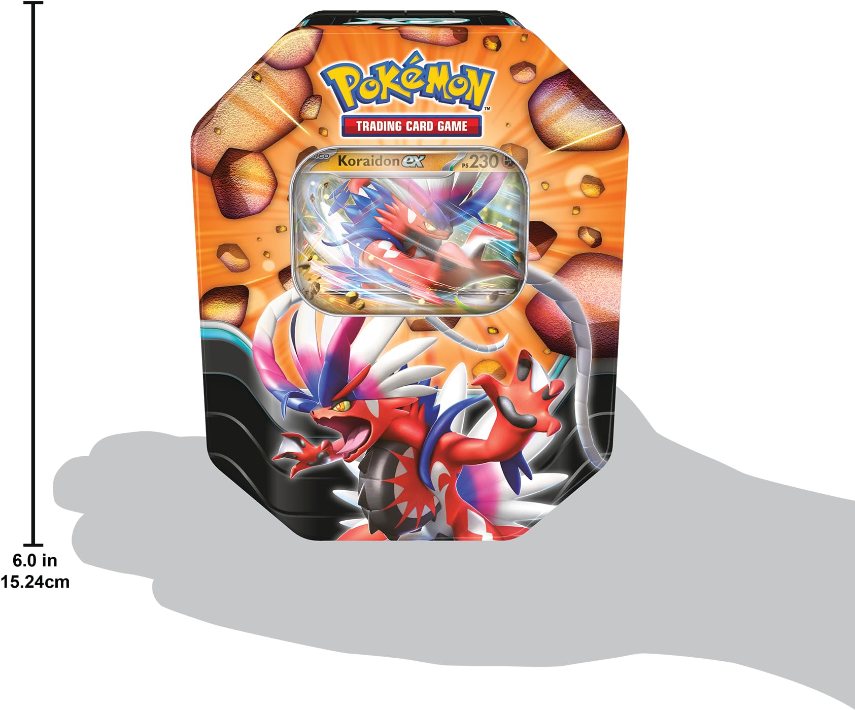 Pokémon Lata Leyendas Afiladas de Koraidon ex de JCC Pokémon (1 Carta holográfica y 4 Sobres de Mejora)