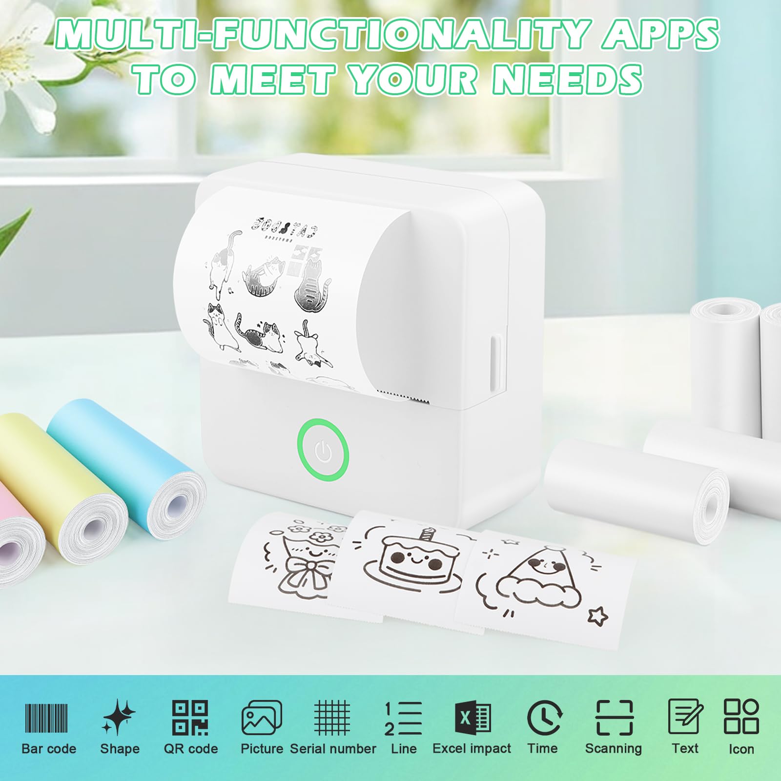 Mini Imprimante X6 Portable Photo Bluetooth pour iOS & Android avec 13 Rouleaux d'Étiquettes Autocollantes
