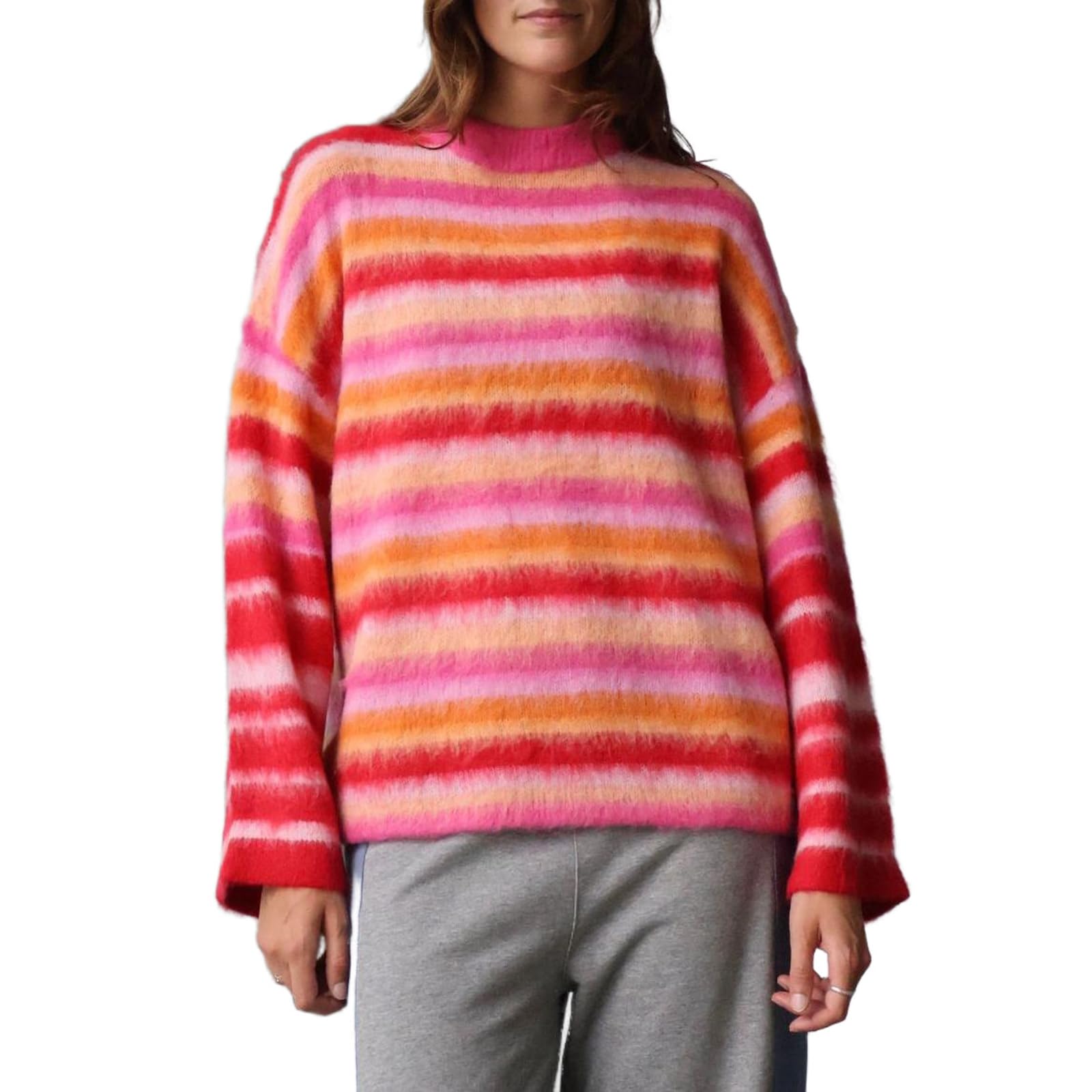 Oversized Striped Sweaters Women Y2k Long Sleeve Crewneck Knit Baggy Pullover Tops Vintage Drop Shoulder Cute Fall