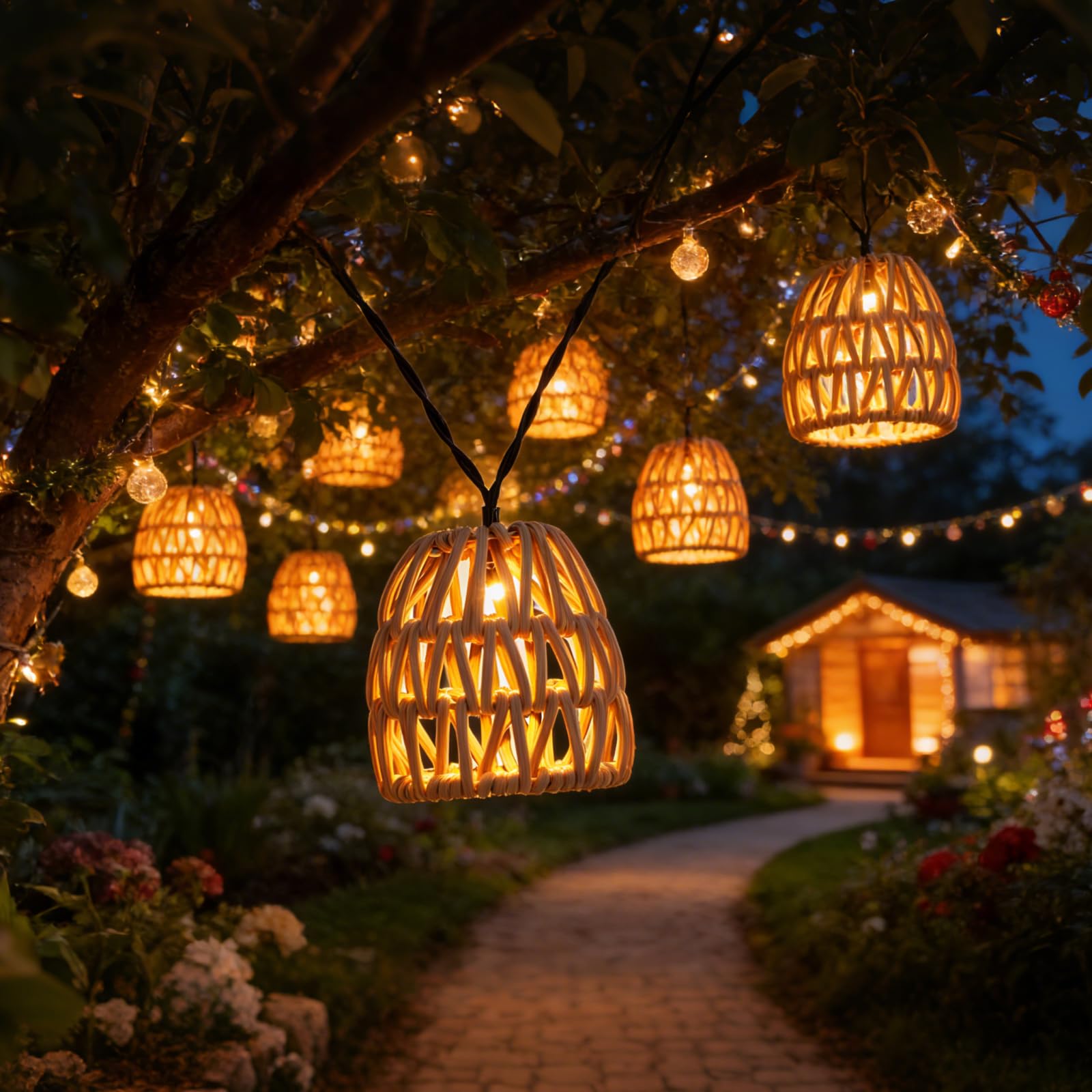 10 LED Guirlande Solaire Exterieur 3,6 m, Guirlande Lumineuse Exterieure Solaire IP44 Étanche, Lampions Boule en Rotin Aspect PE, Batterie 600mAh, pour Balcon et Jardin