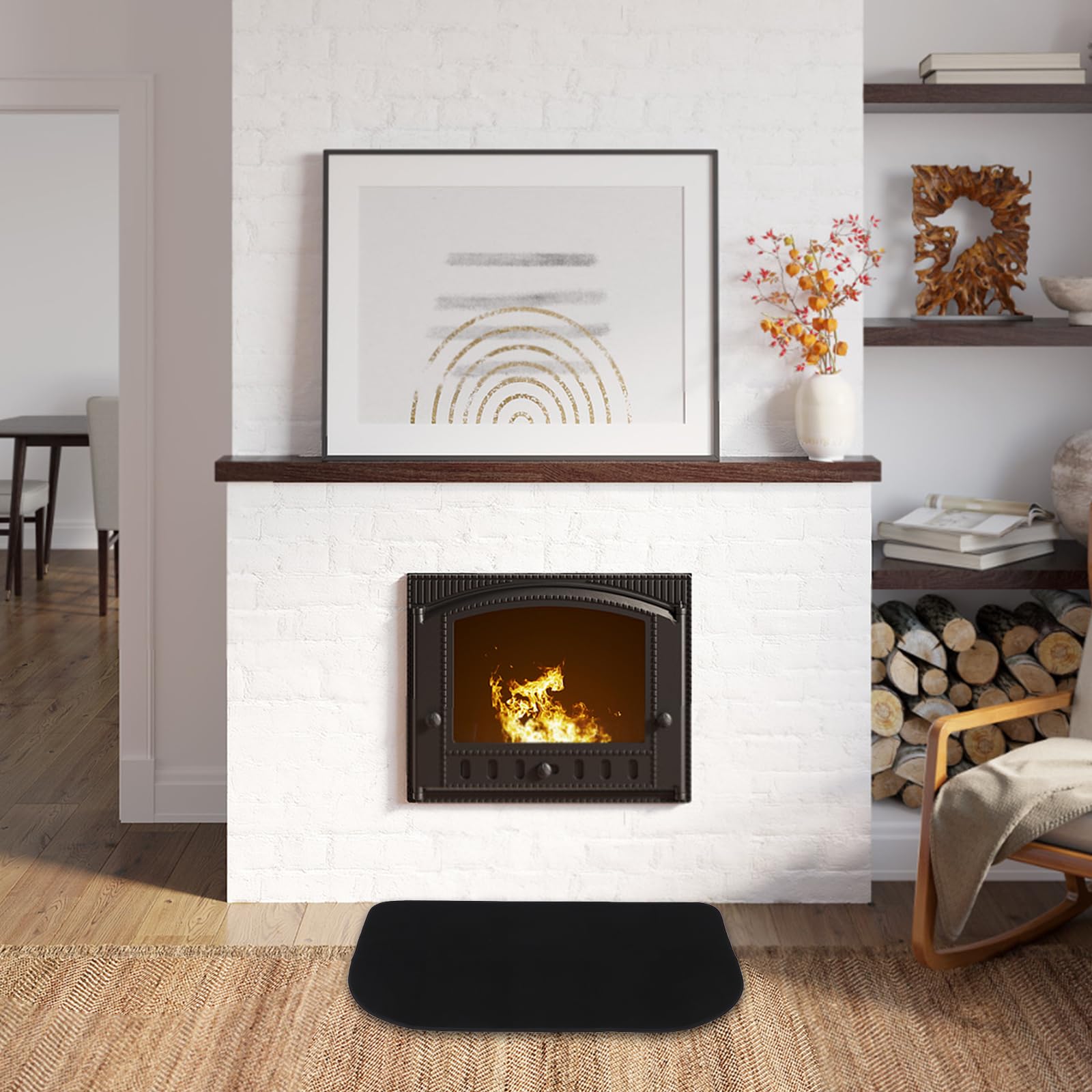 Tappeto Ignifugo per Caminetto a Mezza in Poliestere e Pvc Resistente All'usura, Protezione Pavimento per Stufa Legna Invernale e Uso Esterno