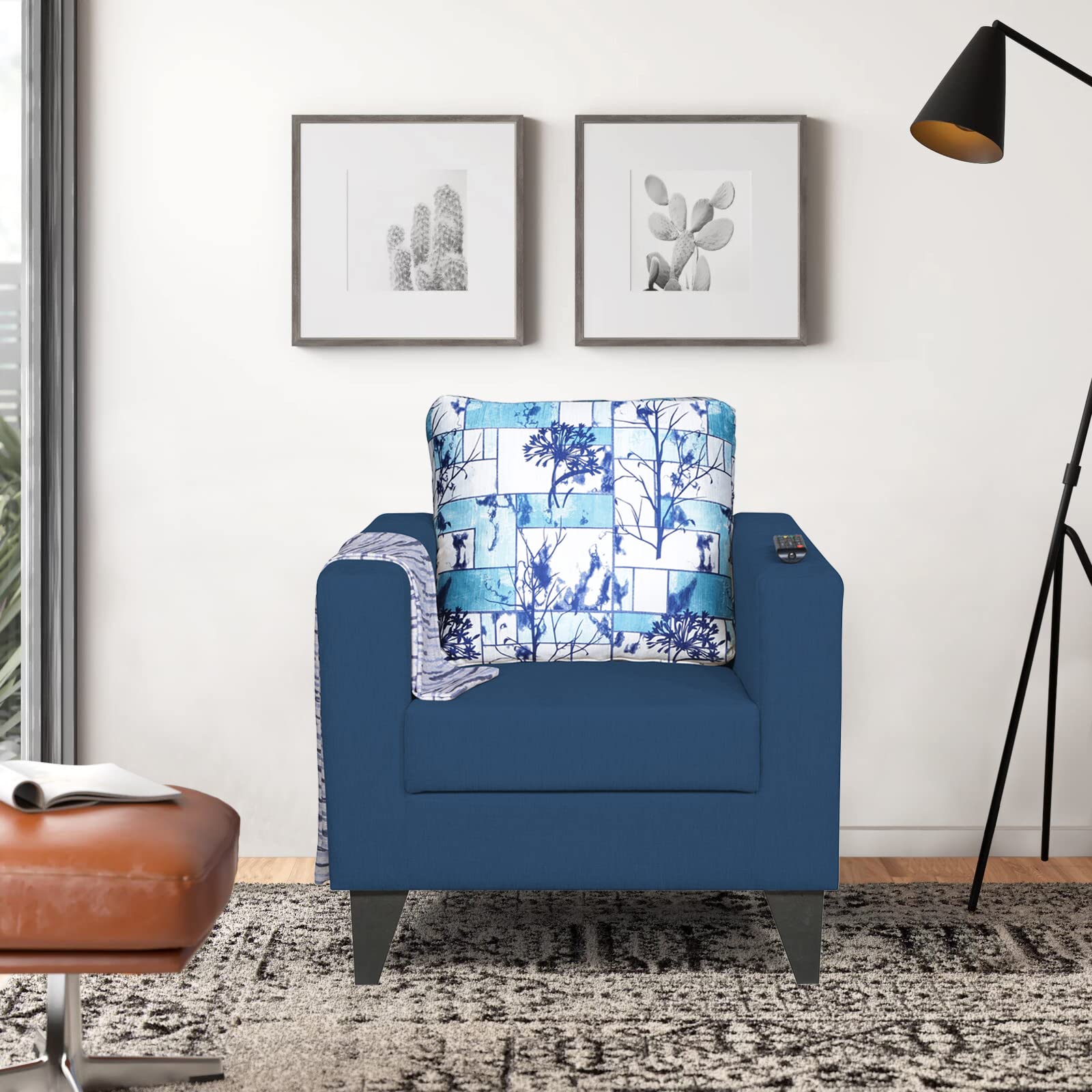 Adorn India Hallton Digitel Print 1 Seater Sofa (Blue)