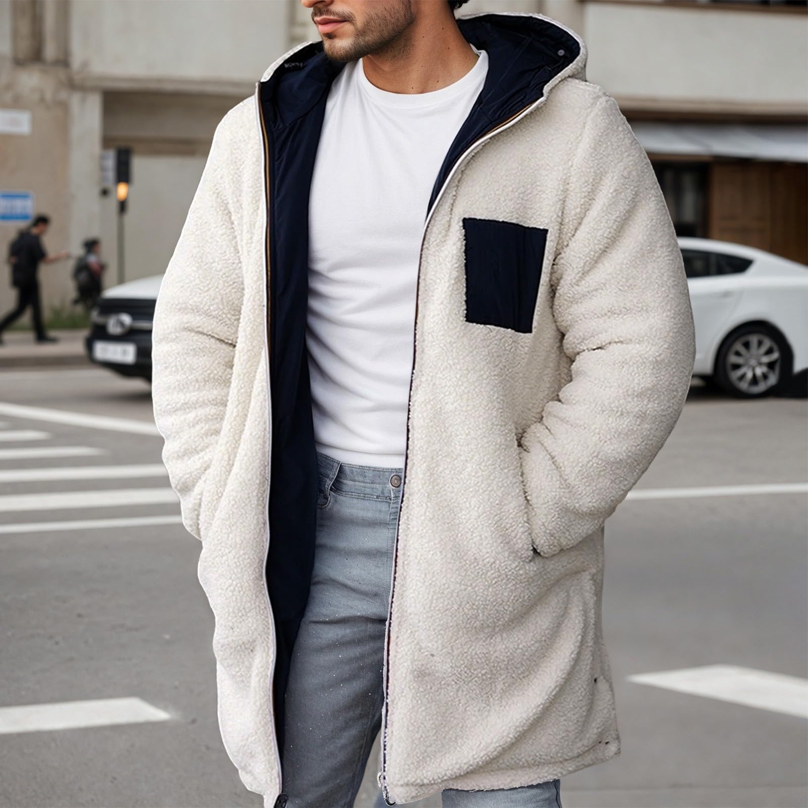 Veste Homme Polaire - Veste Polaire réversible à Capuche, Coupe-Vent, Thermique, zippée, Toutes Saisons, pour activités de Plein air et Tenue décontractée