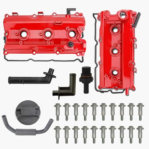 Miniatura 10 de MITZONE Juego de tapas de válvula de motor con tornillos, tapa de aceite, juntas y sellos de tubo de bujía y válvula PCV compatible con Nissan 350Z