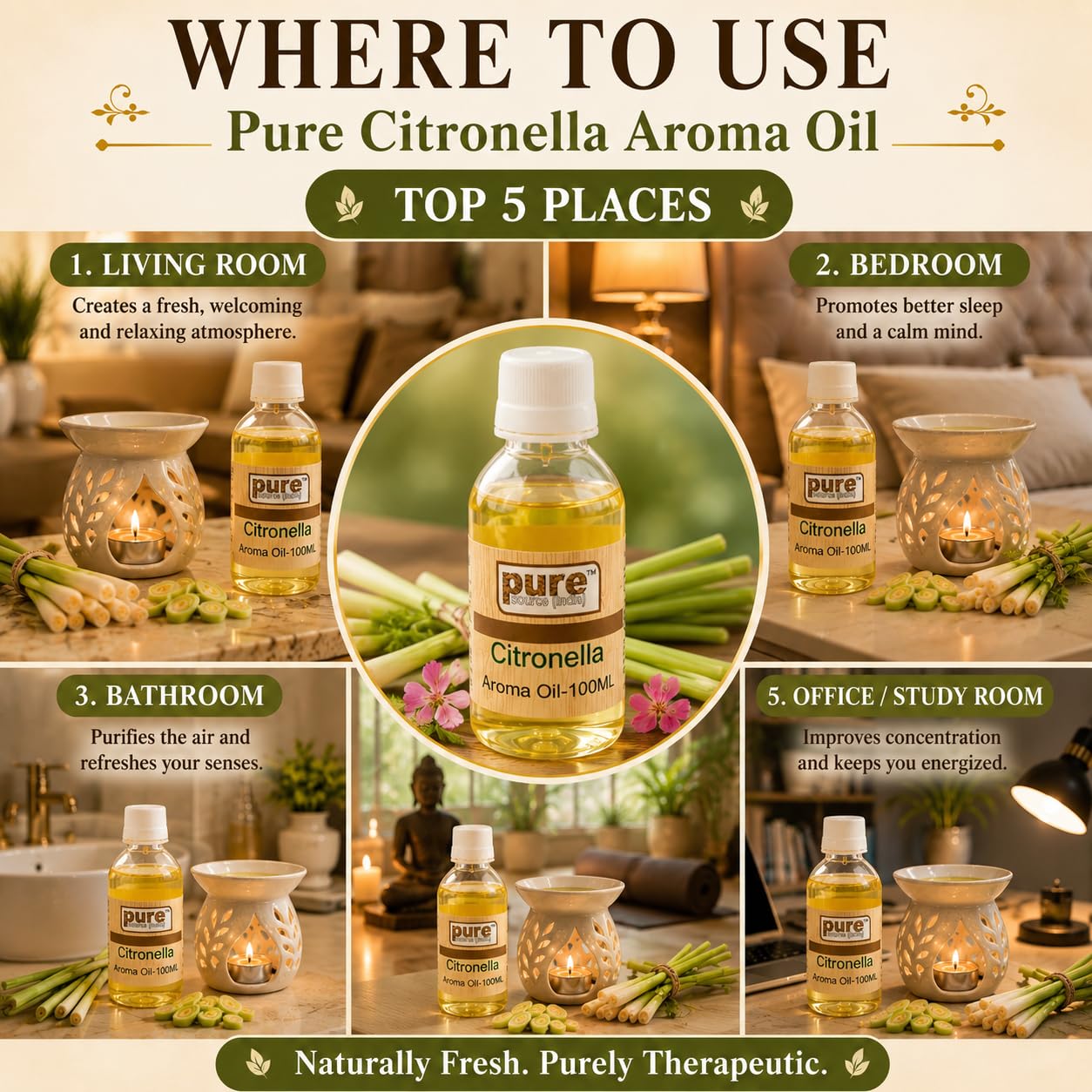 Pure Source India Citronella Aroma Oil 100ml with Dropper Bottle | Premium Fragrance Oil for Diffuser, Candle Making, Soap Making, Potpourri, Aroma Burner, DIY Crafts & Home Fragrance 4